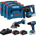 Produktbild: Bosch Professional 18V Profi Set, GBH 18V-22 + GSR 18V-65 + GWS 18V-8