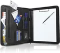Produktbild: Vebon® Schreibmappe A4 groß New York I Veganes Leder, Reißverschluss + Klemmbrett I Konferenzmappe + Laptoptasche I extra Stauraum I Schwarz