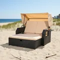 Produktbild: Strandkorb Sonnenliege Liegebett Sonnenbett  Rattan Dach Rattan Relaxliege