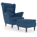 Produktbild: vidaXL Ohrensessel mit Hocker Armlehnen Fernsehsessel Polstersessel Loungesessel Wohnzimmersessel TV Sessel Ruhesessel Relaxsessel Blau Samt
