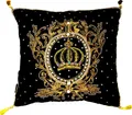 Produktbild: Pompöös by Casa Padrino Dekokissen Harald Glööckler Luxus Barock Deko Kissen Pompöös by Crown & Stars Schwarz / Gold aufwendig verziert mit Pailletten und Glitzersteinen
