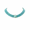 Produktbild: Carufin Halskette mit türkisfarbenen Perlen, mehrreihig, handgefertigt, Schmuck für Damen und Mädchen, Einheitsgröße, Metall