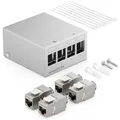 Produktbild: deleyCON 4 Port Patchpanel Set Patchfeld Verteilerfeld 1 HE + 4x RJ45 Keystone Jack Modul STP CAT6a Kompatibel mit Verlegekabel CAT6 CAT6a CAT7 Netzwerkkabel Ethernet LAN DSL - Grau