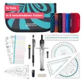 Produktbild: CALCUSO GEOMETRIE SET PRO in türkiser Federmappe/Federmäppchen mit Zirkel und Geodreieck - Praktisches Mäppchen für Schule, Uni, Büro und Zeichnungen - Ideal als Geometrie-Set für die Schule