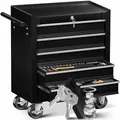 Produktbild: MASKO® Werkstattwagen rollbar 5 Schubladen abschließbar, mobiler Rollwagen zur Werkzeugaufbewahrung mit Schloss & Kugellager-Schubladen, Stabiler Werkstatt Trolley aus massiven Metall, Schwarz