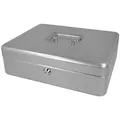 Produktbild: WESTCOTT Geldkassette abschließbar (groß, 30 cm) Silber, 2 Schlüssel, Herausnehmbare Einlage mit 5 Fächern silberfarben 30 cm
