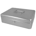 Produktbild: Westcott Geldkassette abschließbar (groß, 30 cm) Silber | Abschließbare Box aus Stahlblech mit 2 Schlüsseln | Herausnehmbare Einlage für Münzen mit 5 Fächern | E-51002 SILVER