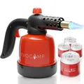 Produktbild: EVOCAMP Gasbrenner Klein 1,3 kW, Flambierer Küchenbrenner, Lötlampe mit Piezozündung, Bunsenbrenner für die Küche, Grillanzünder, Max. Temperatur 1300°C, mit 4 Stück 190g Gaskartuschen