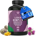 Produktbild: Leber Komplex - Testsieger-Online 11/25 - 180 Kapseln mit Mariendistel, Artischocke, Löwenzahn & Cholin – mit 480 mg Silymarin – Unterstützt die Leber durch Cholin* – TRUE NATURE