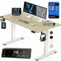 Produktbild: CASARIA® Höhenverstellbarer Schreibtisch elektrisch 120 x 60 cm mit Wireless Charger & USB-C/A Anschluss LCD-Display Memory-Funktion 80 kg belast... - Beige