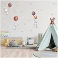 Produktbild: yabaduu Wandsticker personalisiert Sticker Aquarell Tiere mit Name Wandtattoo für Kinderzimmer Babyzimmer Spielzimmer Mädchen Junge Y037 (Nr. 7 Hasen mit Ballons Erdtöne, Ohne Wunschname)