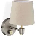 Produktbild: Wandlampe Vintage, dimmbar, Wandstrahler mit Schalter, Stoffschirm, E14, HxBxT: 23 x 15 x 21 cm, beige/silber - Relaxdays
