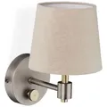 Produktbild: Relaxdays Wandlampe Vintage, dimmbar, Wandstrahler mit Schalter, Stoffschirm, E14, HxBxT: 23 x 15 x 21 cm, beige/silber