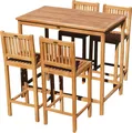 Produktbild: ALEOS. XXL BAR-SET - TEAK Bartisch Bistrotisch Stehtisch 120x70cm mit 4x Barhocker Holz Modell: JAV-BIMA-SET120+4
