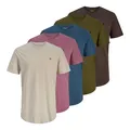 Produktbild: JACK & JONES Herren Shirts T-Shirts Tee SS Crew Neck 5er Pack, Farbe:Mehrfarbig, Größe:L, Artikel:-Moonbeam/Petrol Blue/Dark Brown/Dark Olive/Bordeaux