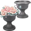 Produktbild: GarPet Blumentopf mit Ständer Blumensäule Standfuß Pflanztopf Grabvase Blumenständer Grau