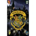 Produktbild: BERONAGE Harry Potter Badetuch Hogwarts 75cm x 150cm Velours-Qualität Strandlaken Strandtuch Handtuch Badelaken Saunatuch Gryffindor Hufflepuff Ravenclaw Slytherin Ron Hermine passend zur Bettwäsche