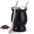 Produktbild: Edelstahl Mate Tee Becher Set mit Löffel und Reinigungsbürste, Dishwasher Safe und Robust für Küche, Restaurant, Café (Schwarz)