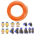 Produktbild: HUAZIZ 10 Meter PU Pneumatikschlauch Pneumatic Polyurethane Schlauch Flexibel Druckluftschlauch Außen 6mm x Innen 4mm Orange, 8 Stück Pneumatikverbinder Air Push-Schnellkupplungen (Y/T/L/I förmig)