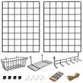 Produktbild: ODOXIA 2er-Pack Wandgitter mit Zubehör | Inklusive Hänge-Körb, Hänge-Regal & Haken-Gestell | Gitter Pinnwand | Deko für Heim, Büro & Küche zum Aufhängen | Fotowand | Metall & Schwarz