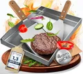 Produktbild: flammtal - Grillplatte aus 4mm rostfreiem Edelstahl [40 x 30cm] - Plancha mit Grillspachtel Set & Burgerpapier - passend für Gas- & Kohlegrill - auslaufsichere Ecken für sauberes Grillen