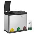 Produktbild: SONGMICS Mülleimer Küche, 3 x 8 L, kleine Kapazität, Mülltrennsystem 3 Fächer, Abfalleimer mit Deckel, Stahl-Treteimer für kleine Familien, Pedale und Inneneimer, silbern-schwarz LTB24L