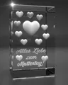 Produktbild: Dekofigur 3D Glasquader I viele Herzen I Alles Liebe zum Muttertag!, Hochwertige Geschenkbox, Made in Germany, Familienbetrieb