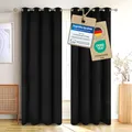 Produktbild: Blumtal Verdunklungsvorhänge 2er Set - Thermovorhang Hitzeschutz - Vorhang Blickdicht mit Ösen - Gardinenschals mit Schlaufen - Isoliervorhang - Gardinen 145x140cm-schwarze Gardinen - Vorhang Schwarz
