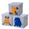 Produktbild: LIFENEY meets Die Maus 3x Aufbewahrungsbox mit Deckel für Kinder – Boxen mit der bekannten Maus und dem beliebten Elefanten im 3er Set – 30 x 30 x 30 cm passend für klassische Würfelregale
