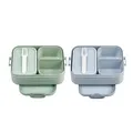 Produktbild: Mepal Bento Brotdose Midi Take A Break Mixed - mit Bento Box - Für 2 Sandwiches oder 4 Brotscheiben - Lunchbox für kleine Snacks & Reste - Erwachsene Essenbox mit Fächern - Nordic Sage & Nordic Blue