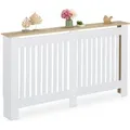 Produktbild: Relaxdays Heizkörperverkleidung MDF Weiß mit Holzoptikablage 152 cm x 19 cm x 83 cm 10 kg