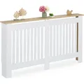 Produktbild: Relaxdays Heizkörperverkleidung, Lamellen, HBT 83x152x19 cm, für alte Heizkörper, Heizungsabdeckung mit Regal, MDF, weiß - Weiß