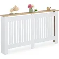 Produktbild: Heizkörperverkleidung, Lamellen, Hbt 83x152x19 Cm, Für Alte Heizkörper, Heizungsabdeckung Mit Regal, Mdf, Weiß - Relaxdays