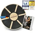 Produktbild: Balance-Board Deluxe Wackelbrett aus Holz für Physio-Therapie-Kreisel-Training; Trainiert Gleichgewicht & Koordination mit kostenlosem E-BOOK
