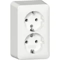 Produktbild: Doppel Schutzkontakt Steckdose mit Montageplatte Aufputz weiß, Retail