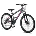 Produktbild: Licorne Bike Thunder Premium Mountainbike in 20, 24, 26, 27.5 und 29 Zoll Fahrrad für Mädchen Jungen Herren und Damen Discbremse Farbe:Anthrazit/Rosa;Größe:26 Zoll