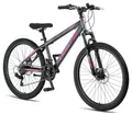 Produktbild: Licorne Bike Thunder Premium Mountainbike in 20, 24, 26, 27.5 und 29 Zoll Fahrrad für Mädchen Jungen Herren und Damen Discbremse (Anthrazit/Rosa, 26 Zoll)