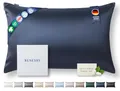 Produktbild: RENESSY Kissenbezug aus 100% Bio-Seide 50x75 cm - 22 Momme Maulbeerseide, Güteklasse 6A, Oeko-Tex zert. in Deutschland - Luxus für Haar und Haut, 1 Stück (Marineblau)
