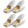 Produktbild: deleyCON 4x CAT 7 Netzwerkstecker Stecker RJ45 Werkzeuglos Geschirmt 10 Gbit/s 600 MHz Netzwerk Stecker für Starre Verlegekabel Rohkabel Steckverbinder RJ45 Ethernet LAN DSL Patchkabel