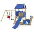 Produktbild: Wickey Spielturm DinkyHouse Piratenschiff - Blaue Rutsche & Plane - Kinder Kletterturm für den Garten aus Massivholz - 372x317x247 cm