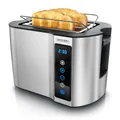 Produktbild: Arendo - Touch Toaster 2 Scheiben Edelstahl - Touchpanel - digital Display Restzeitanzeige - 800 W – Doppelwandgehäuse – mit Brötchenaufsatz – 7 Bräunungsgrade – Brotscheibenzentrierung - Silber
