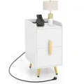 Produktbild: COSTWAY Nachttisch mit Ladestation, 2 Schubladen & USB-Anschlüssen, schmaler Beistelltisch, Nachtkommode 32x40x60cm - Weiß