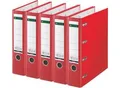Produktbild: LEITZ® Doppelordner 1012, 2 x A5, Rückenbreite 75 mm, Präzisions-Hebelmechanik, Sichttasche für Rückenschild, Griffloch, Polypropylen, rot, 5 Stück