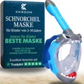 Produktbild: Khroom Schnorchelmaske Kinder ab 3 Jahre | TÜV geprüft & CO2 sicher | Vollgesichtsmaske / Tauchmaske Kinder ganzes Gesicht | Tauchermaske mit Tragetasche (Hai Blau)