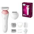 Produktbild: PHILIPS Lady Shaver Series 6000, Kabelloser Rasierer mit 6 Zubehörteilen Körperpeeling-Handschuh, Trimmer für die Bikinizone (Modell BRL146/00), Weiß/Rosa