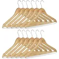 Produktbild: Kleiderbügel Set, 12 Hosenbügel aus Holz, Garderobenbügel, Haken 360° drehbar, HxB: 22,5x44,5cm, natur/silber - Relaxdays