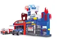 Produktbild: Dickie Toys – Parkgarage Feuerwehr und Polizei – Parkhaus inkl. 2 Spielzeugautos, mit Aufzug, Blaulicht, Sirene, Löschfunktion, für Kinder ab 3 Jahren