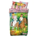 Produktbild: SkyBrands Bibi und Tina Bettwäsche 135x200 cm für Mädchen - 2-teiliges Set aus 100% Baumwolle inkl. Kissenbezug 80x80 cm - Pferdebettwäsche mit gratis Stoffbeutel - Wendemotiv