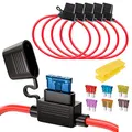 Produktbild: Gebildet 5pcs 16AWG Sicherungshalter mit Draht für KFZ LKW, 32V 20A Inline Flachsicherung Wasserdicht Halter, mit 6-teiligen Standard Mittel Flachsicherungen (3A /5A /7.5A /10A /15A /20A)