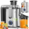Produktbild: KESSER® Zentrifuge Entsafter für Obst | Gemüse aus Edelstahl 1100W, große Fütterungsröhre, 3 Stufen, Elektrische Zentrifugal Saftpresse Juicer + Bürste, Saftbehälter, Rezeptbuch, Grau/Silber